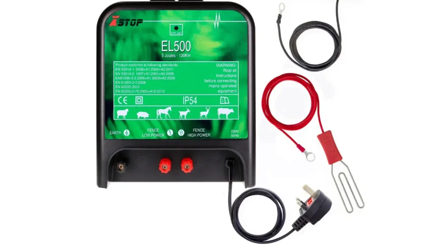Electric fence energizer, a device used to power electric fences.